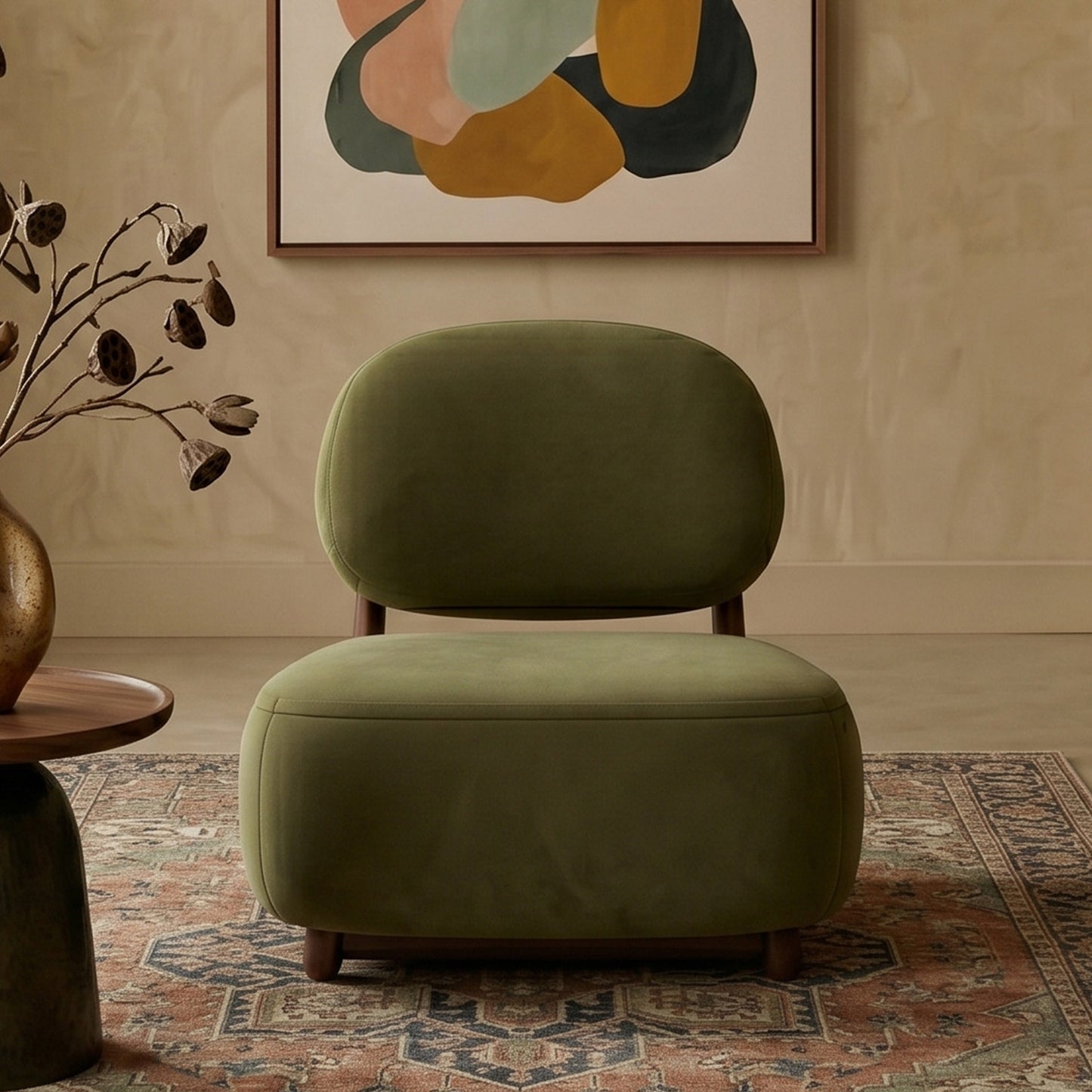 Corka Lounge Moss Green 1 - Seater Boucle Chair
