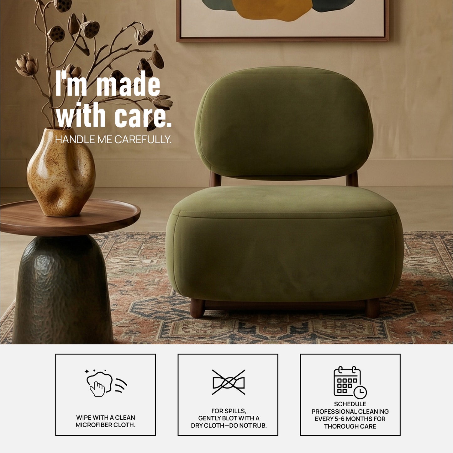 Corka Lounge Moss Green 1 - Seater Boucle Chair