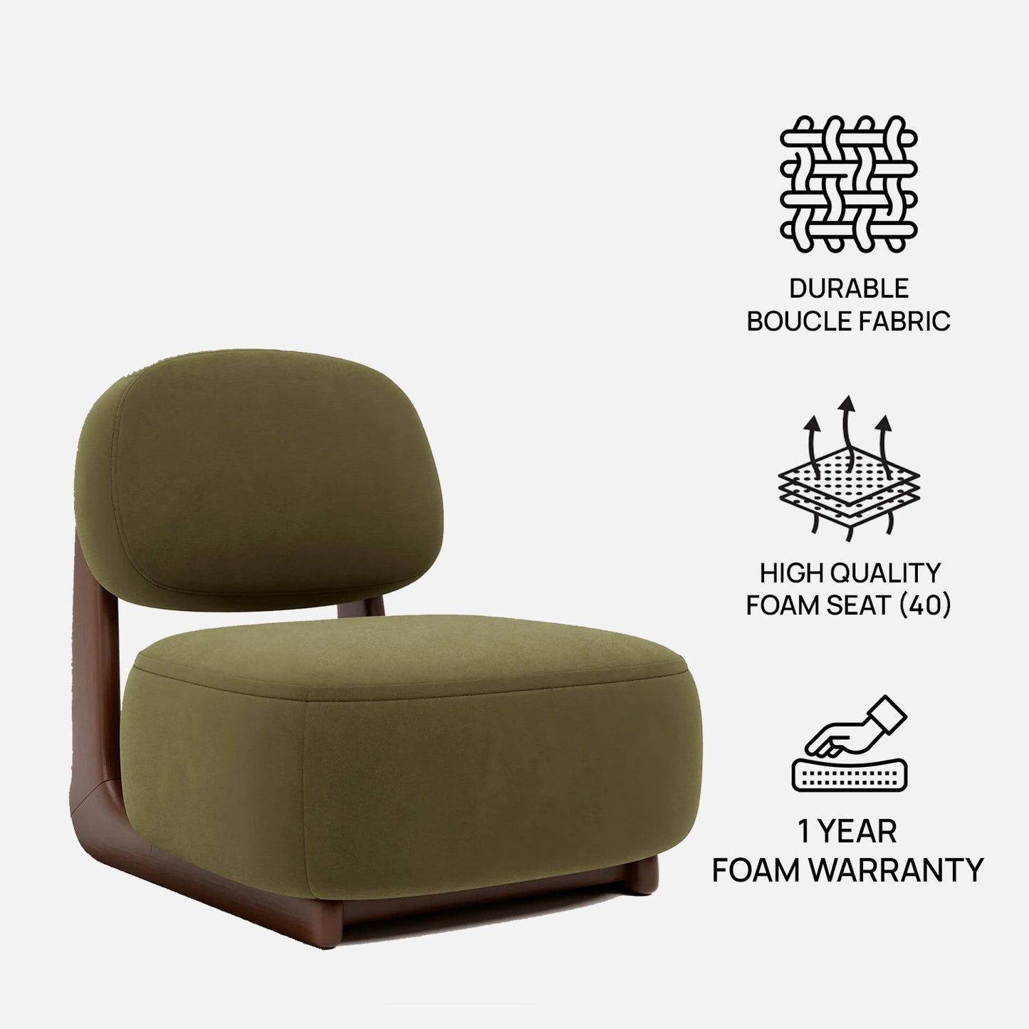 Corka Lounge Moss Green 1 - Seater Boucle Chair