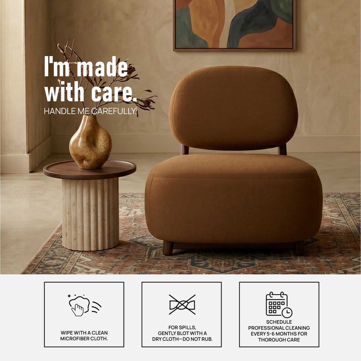 Corka Lounge Caramel Brown 1 - Seater Boucle Chair