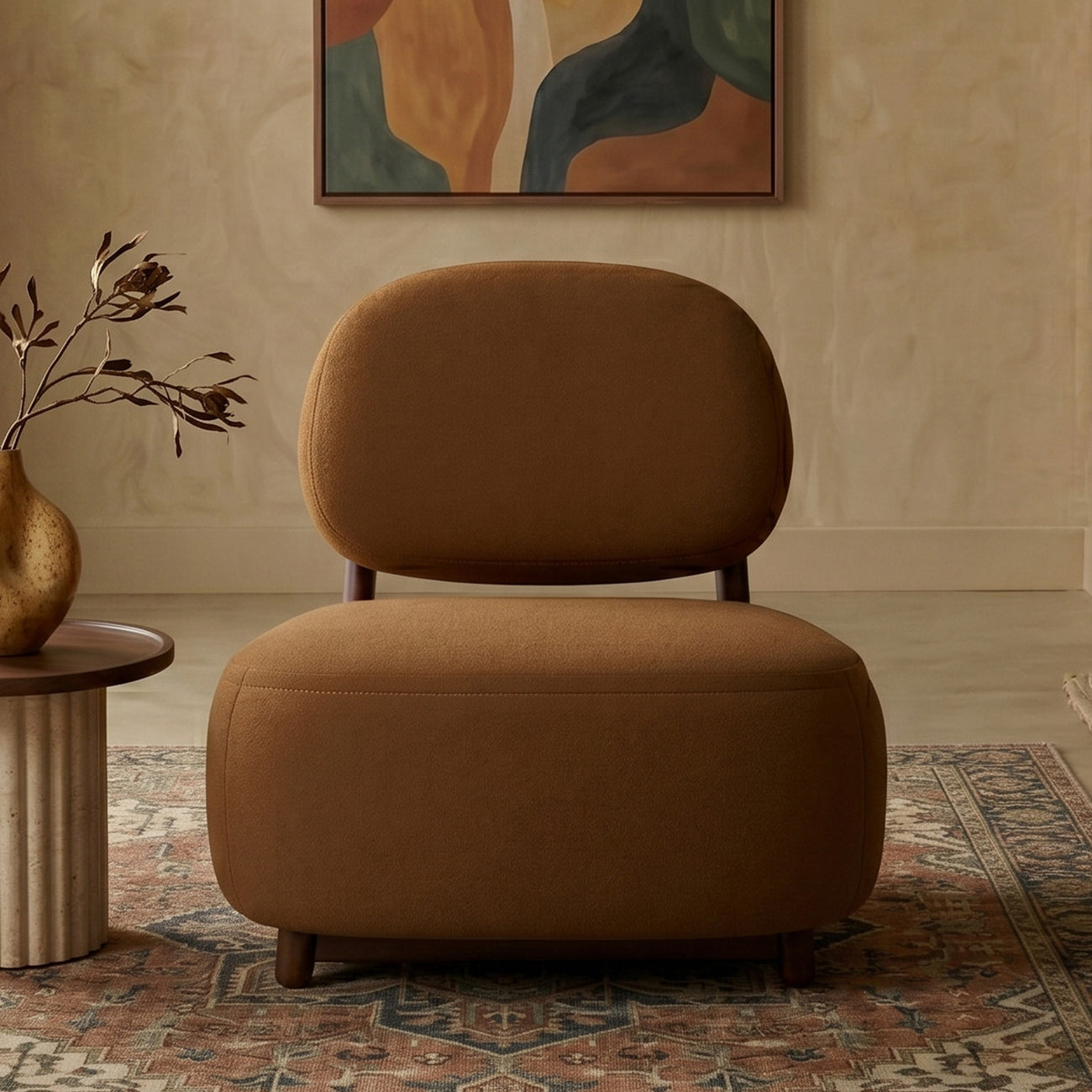 Corka Lounge Caramel Brown 1 - Seater Boucle Chair