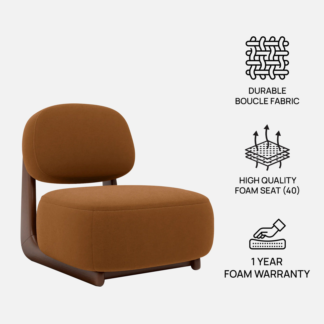 Corka Lounge Caramel Brown 1 - Seater Boucle Chair