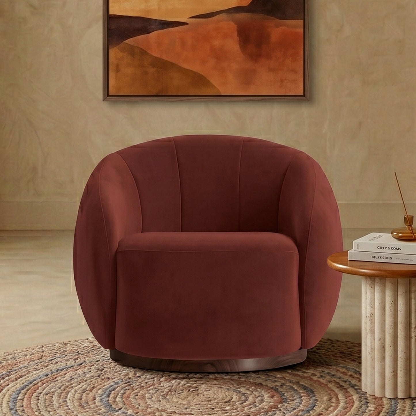 Rougeon Curve Mahroon 1 - Seater Velvet Chair