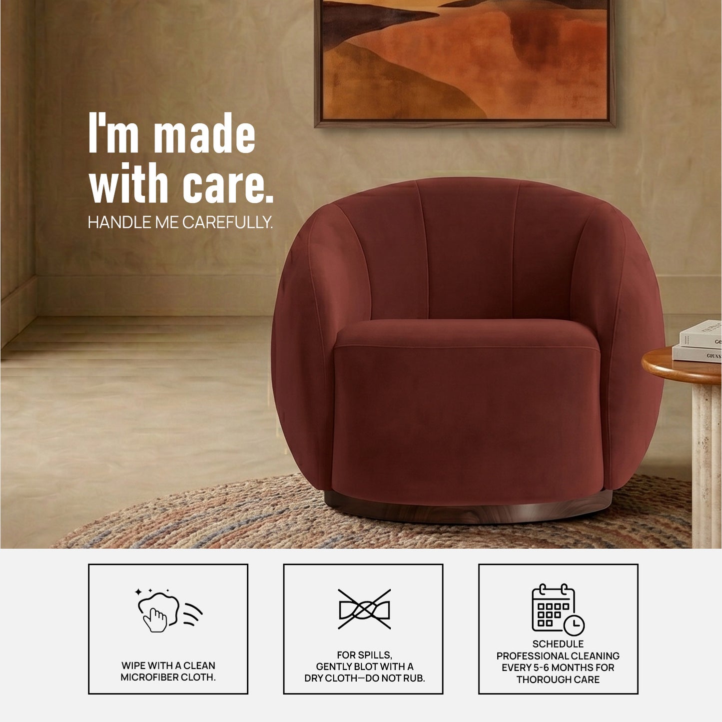 Rougeon Curve Mahroon 1 - Seater Velvet Chair