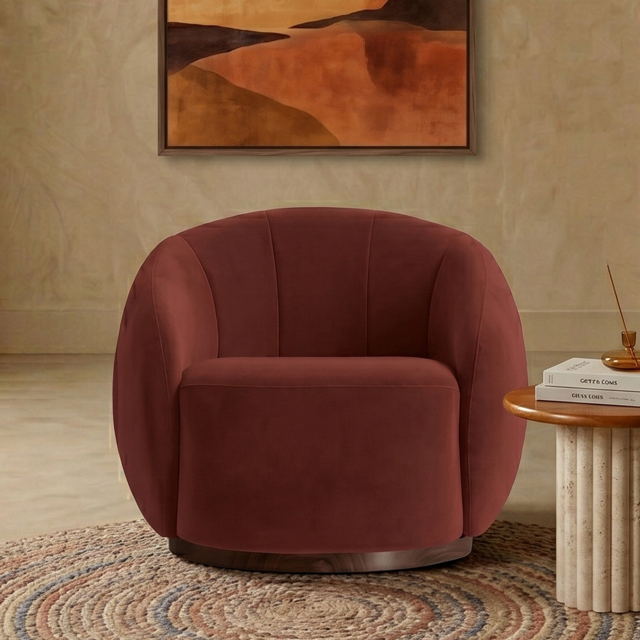 Rougeon Curve Mahroon 1 - Seater Velvet Chair