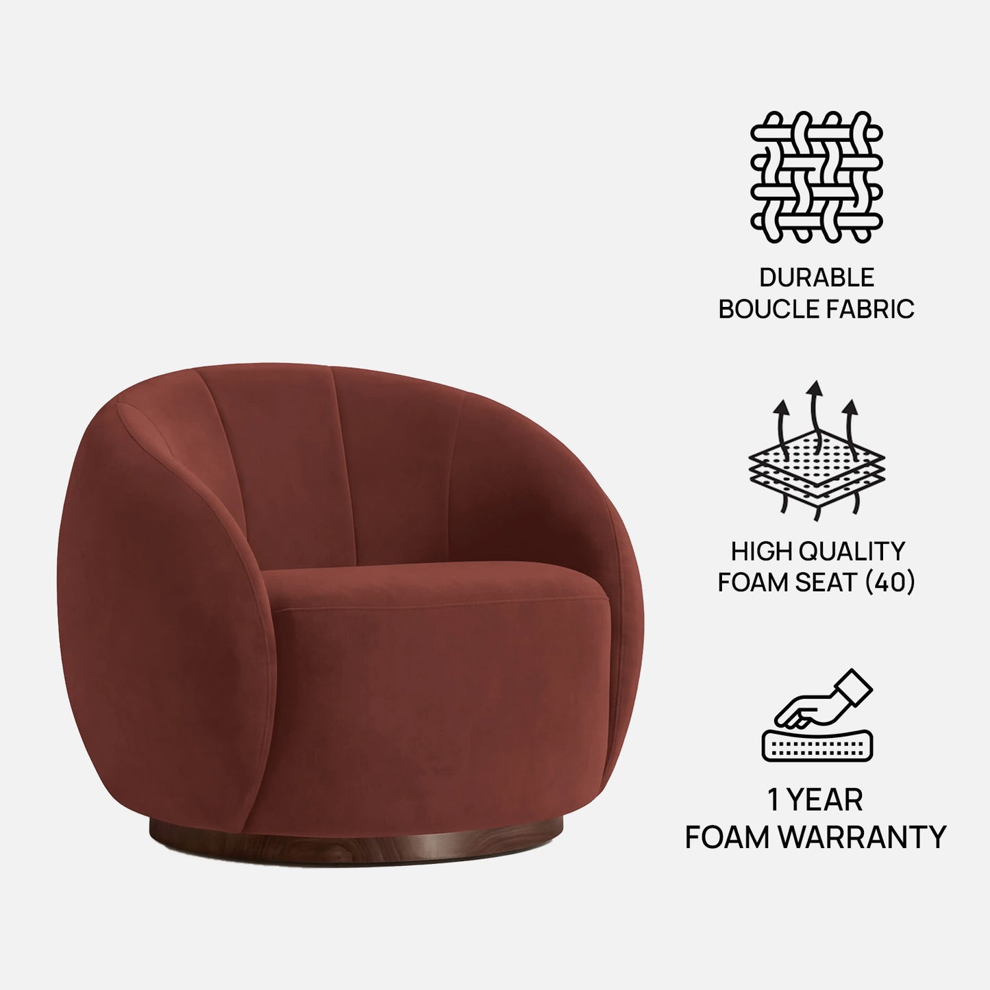 Rougeon Curve Mahroon 1 - Seater Velvet Chair