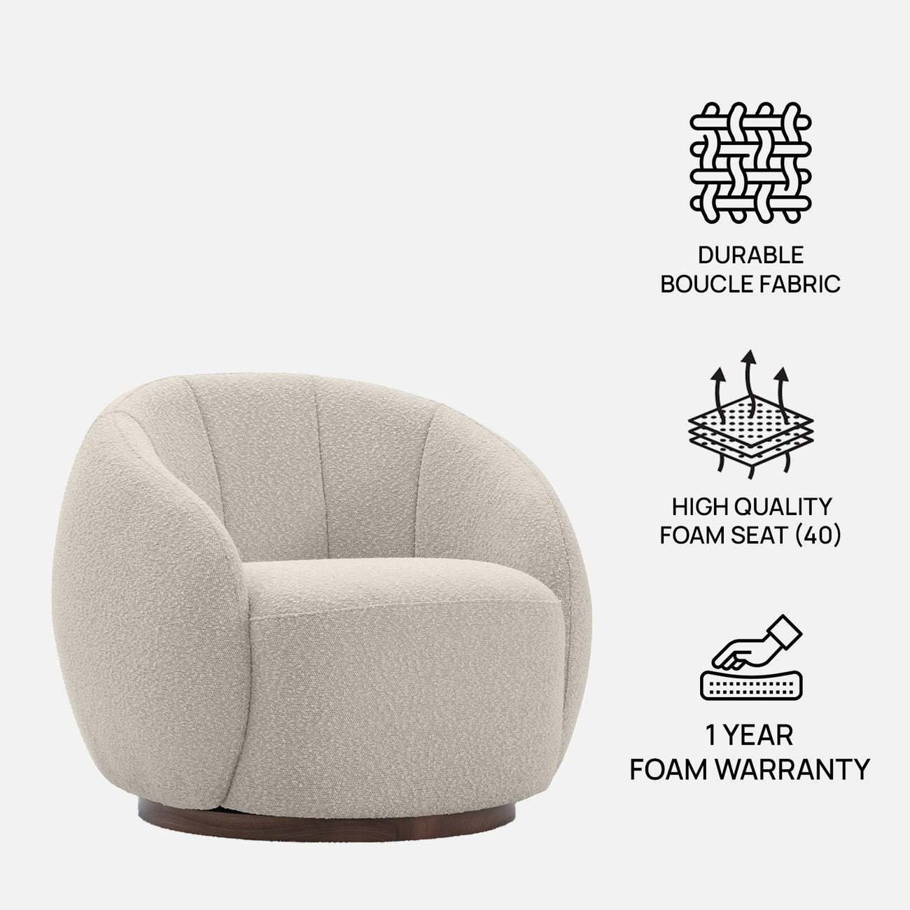 Rougeon Curve Light Grey 1 - Seater Velvet Chair