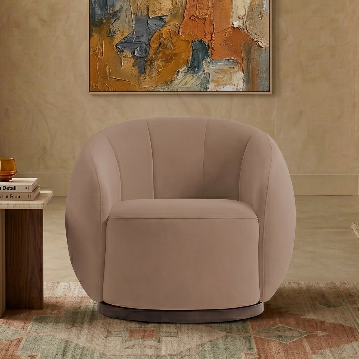 Rougeon Curve Latte 1 - Seater Velvet Chair