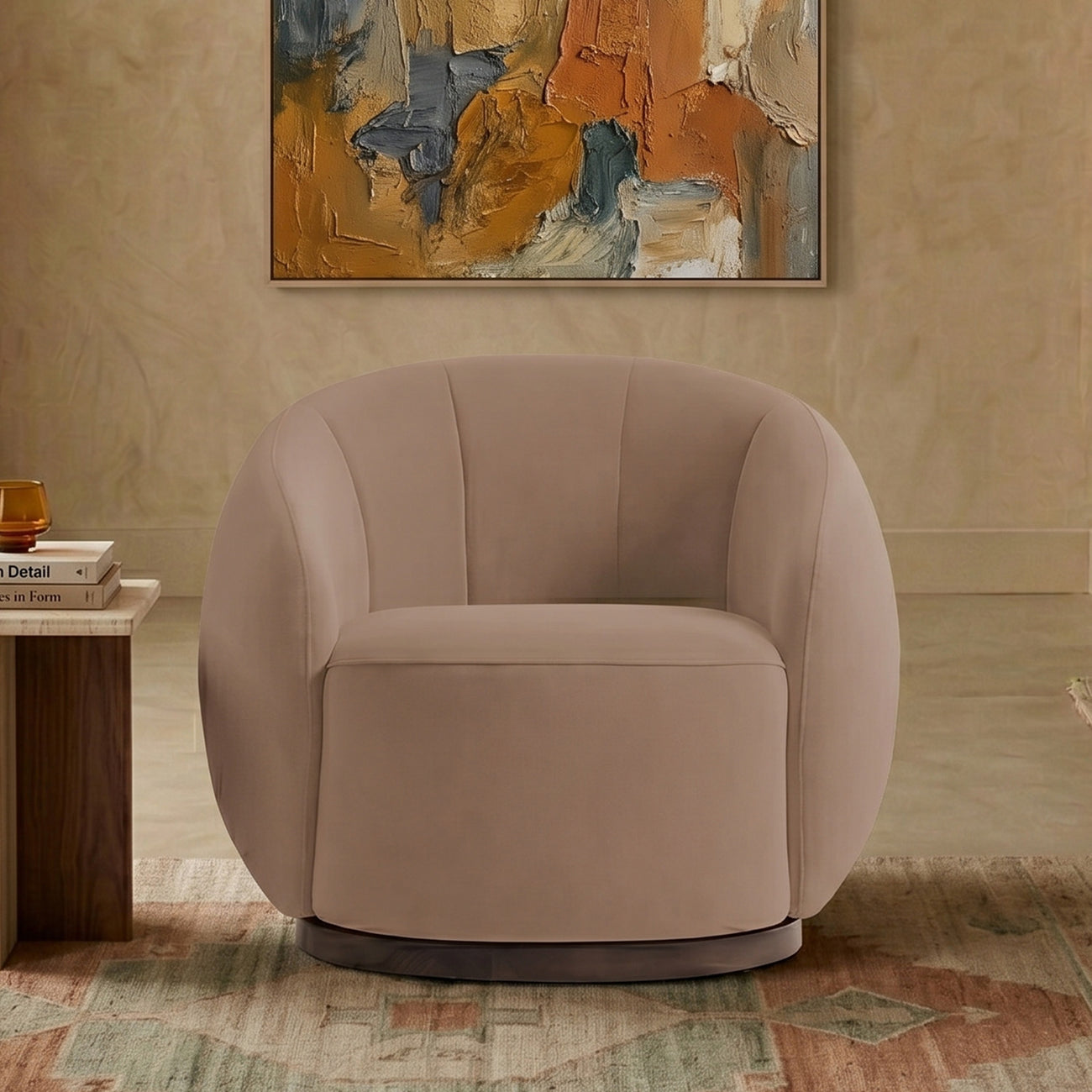 Rougeon Curve Latte 1 - Seater Velvet Chair