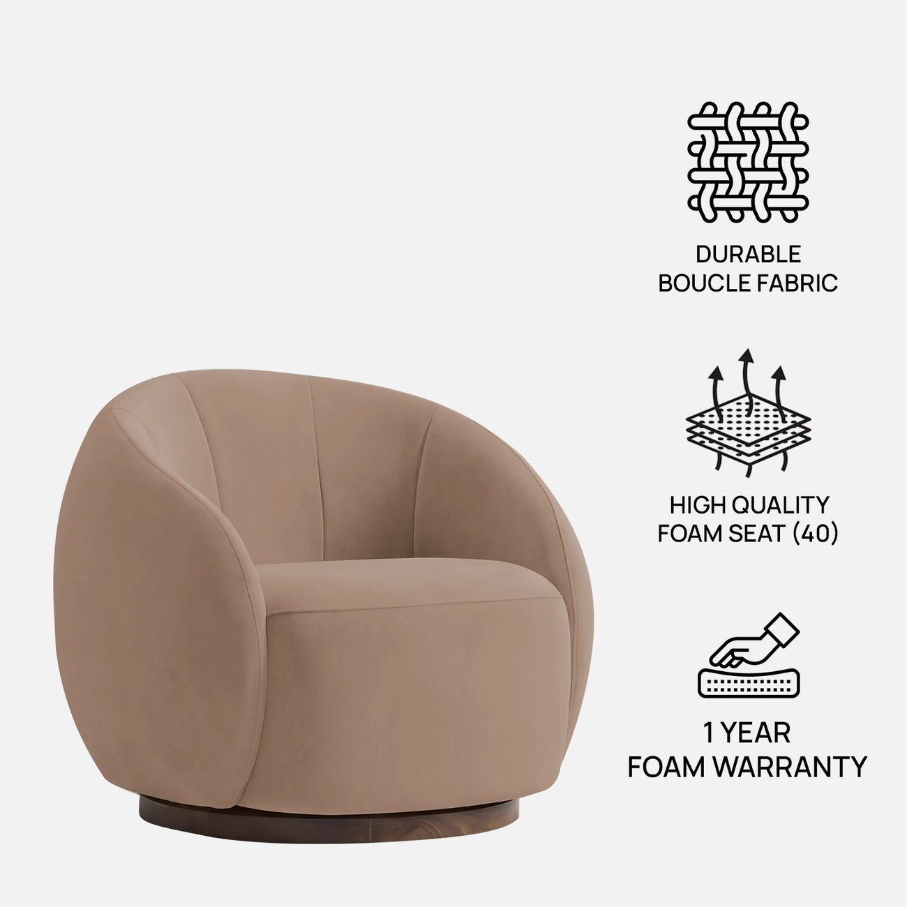 Rougeon Curve Latte 1 - Seater Velvet Chair