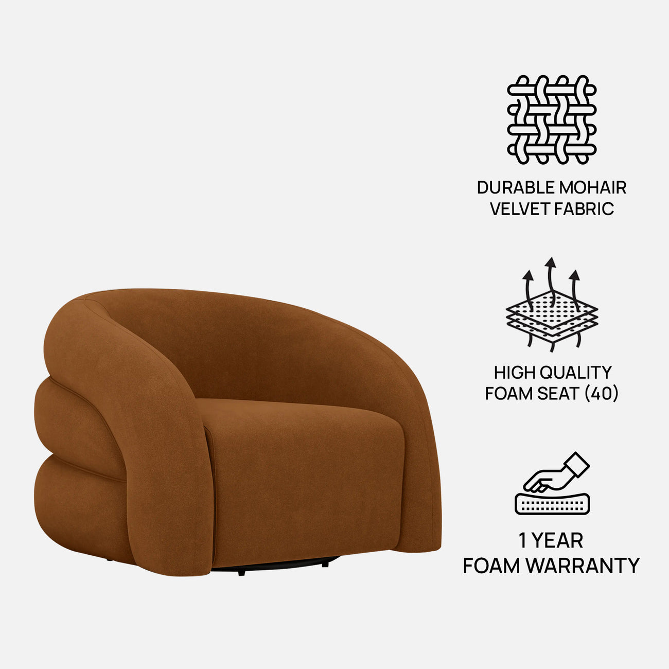 Torvyn Lounge Brown 1 - Seater Mohair Velvet Chair