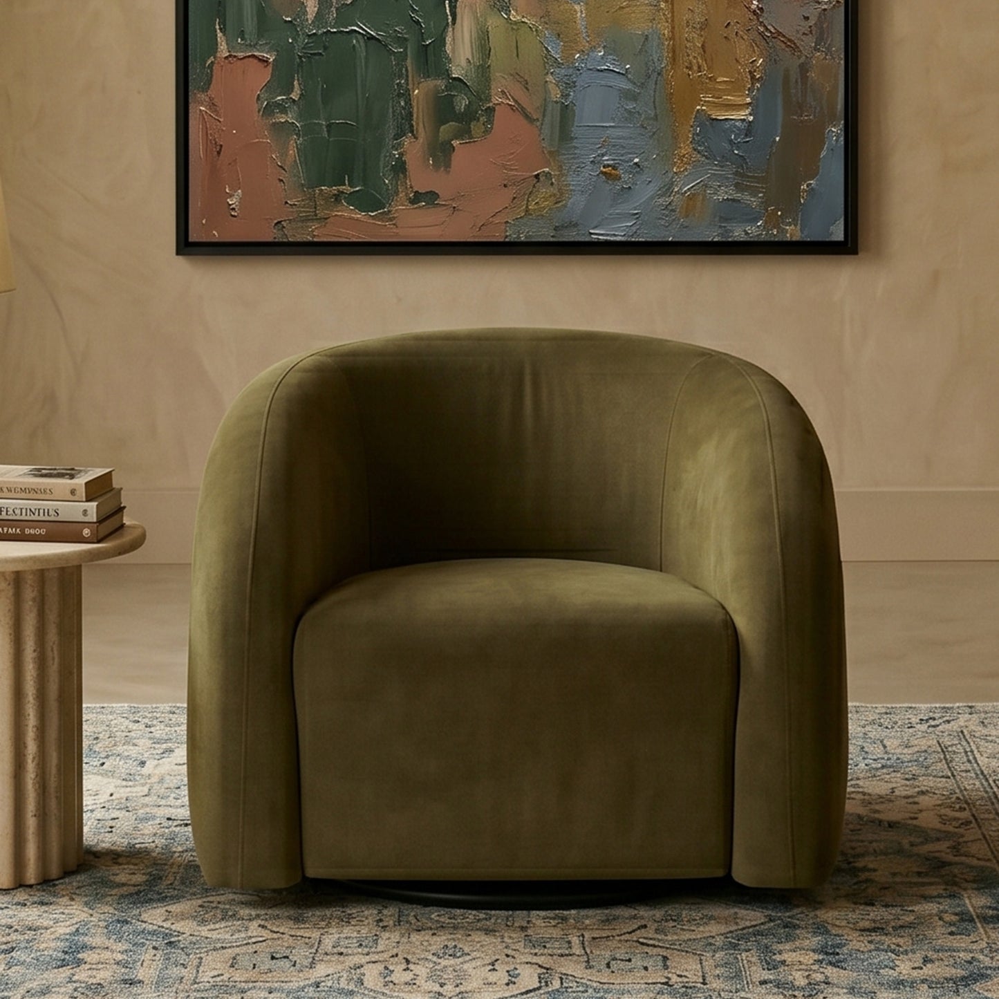 Torvyn Lounge Dark Green 1 - Seater Mohair Velvet Chair