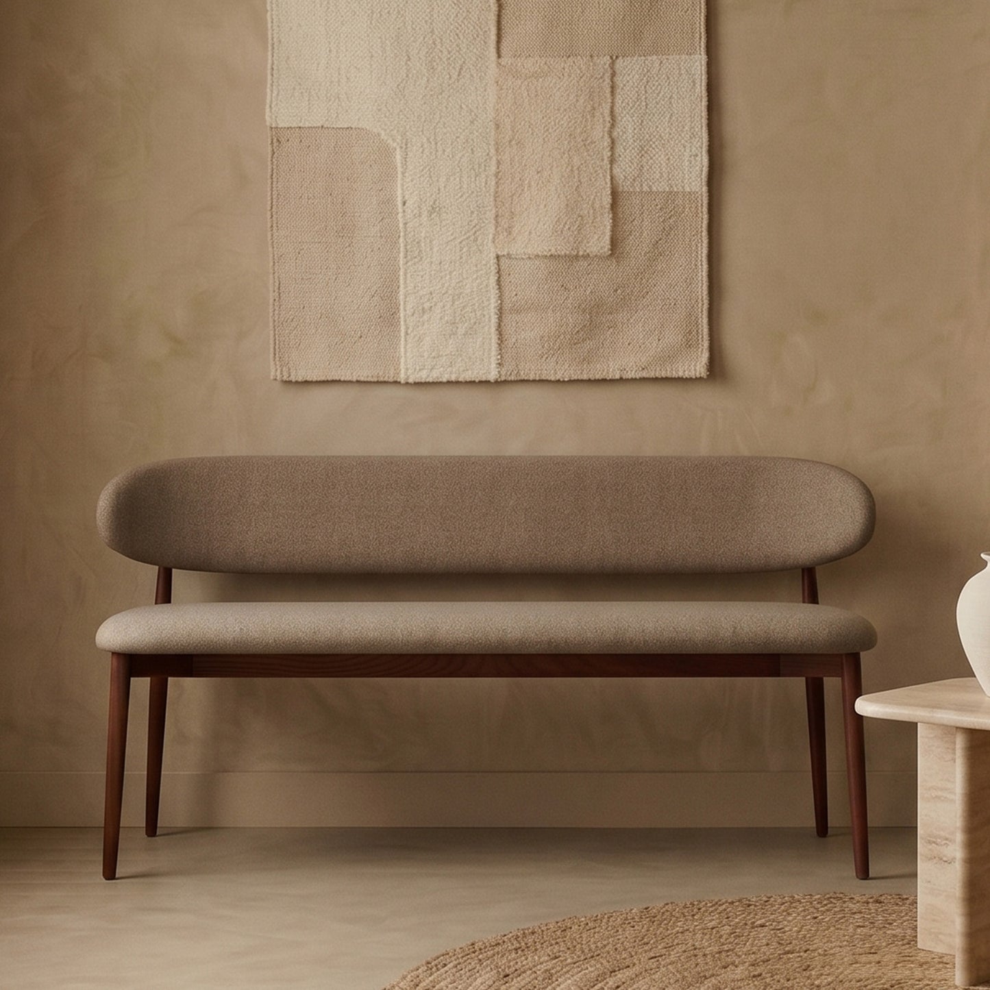 Elvara Bench Light Brown 3 - Seater Velvet Sofa