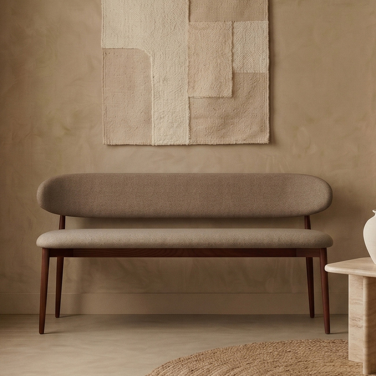Elvara Bench Light Brown 3 - Seater Velvet Sofa