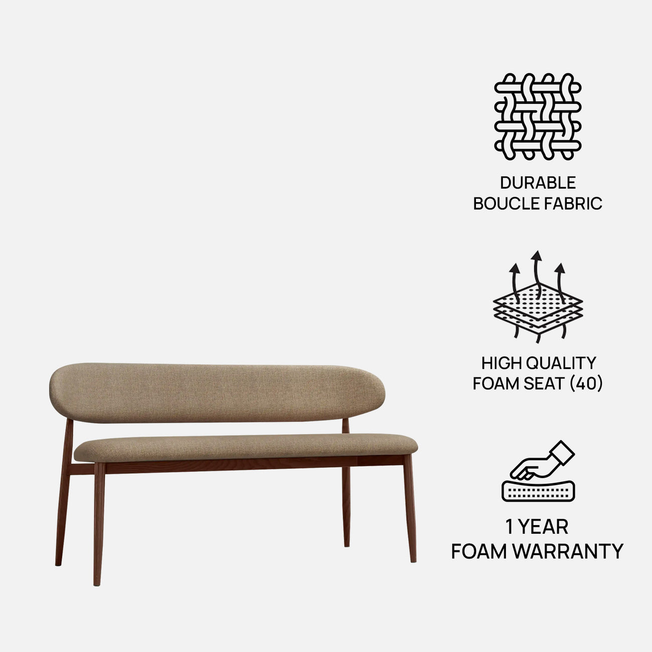 Elvara Bench Light Brown 3 - Seater Velvet Sofa