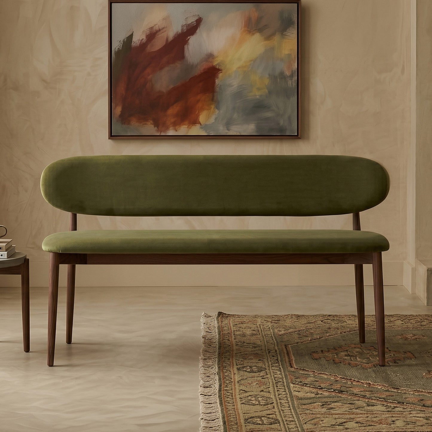 Elvara Bench Olive 3 - Seater Velvet Sofa