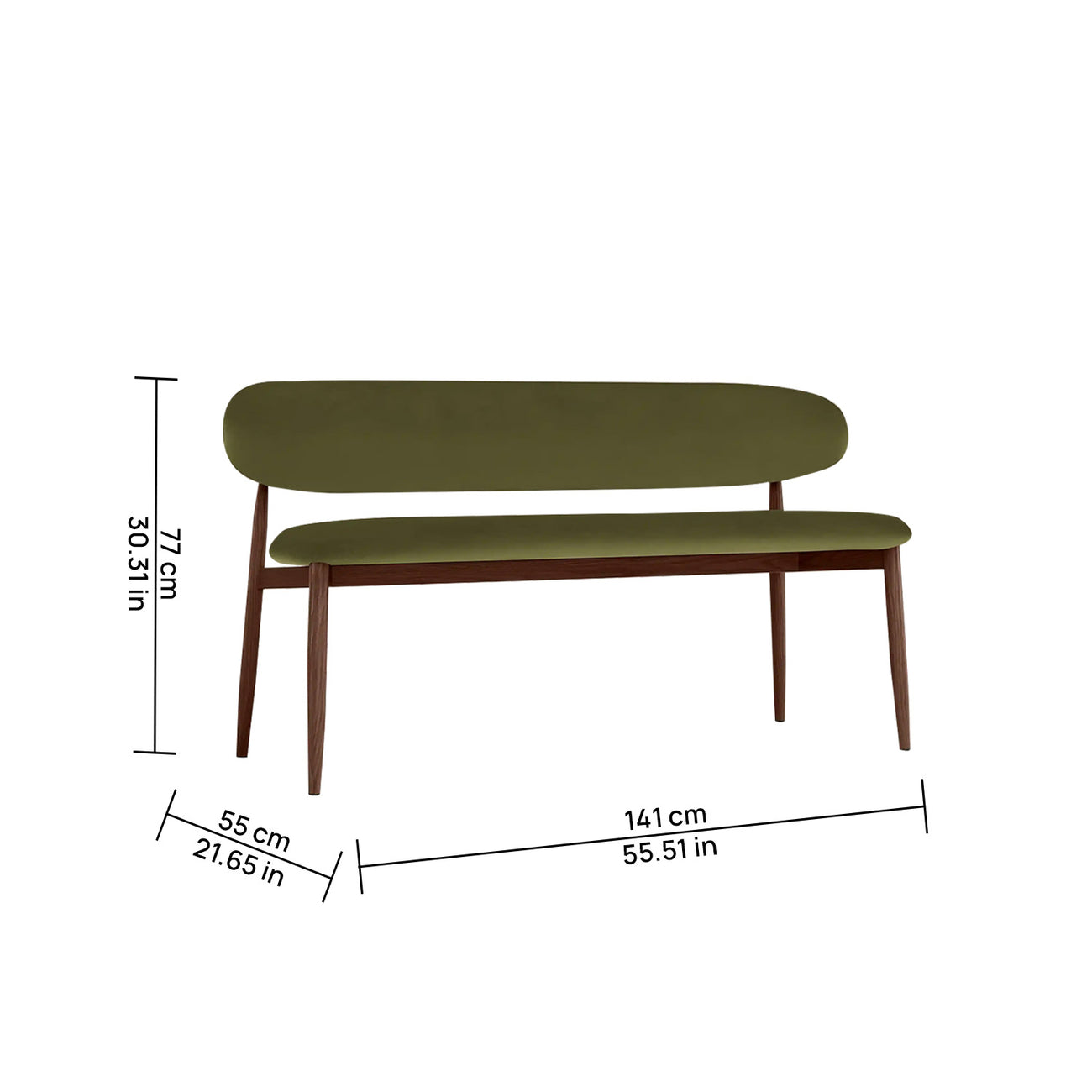Elvara Bench Olive 3 - Seater Velvet Sofa