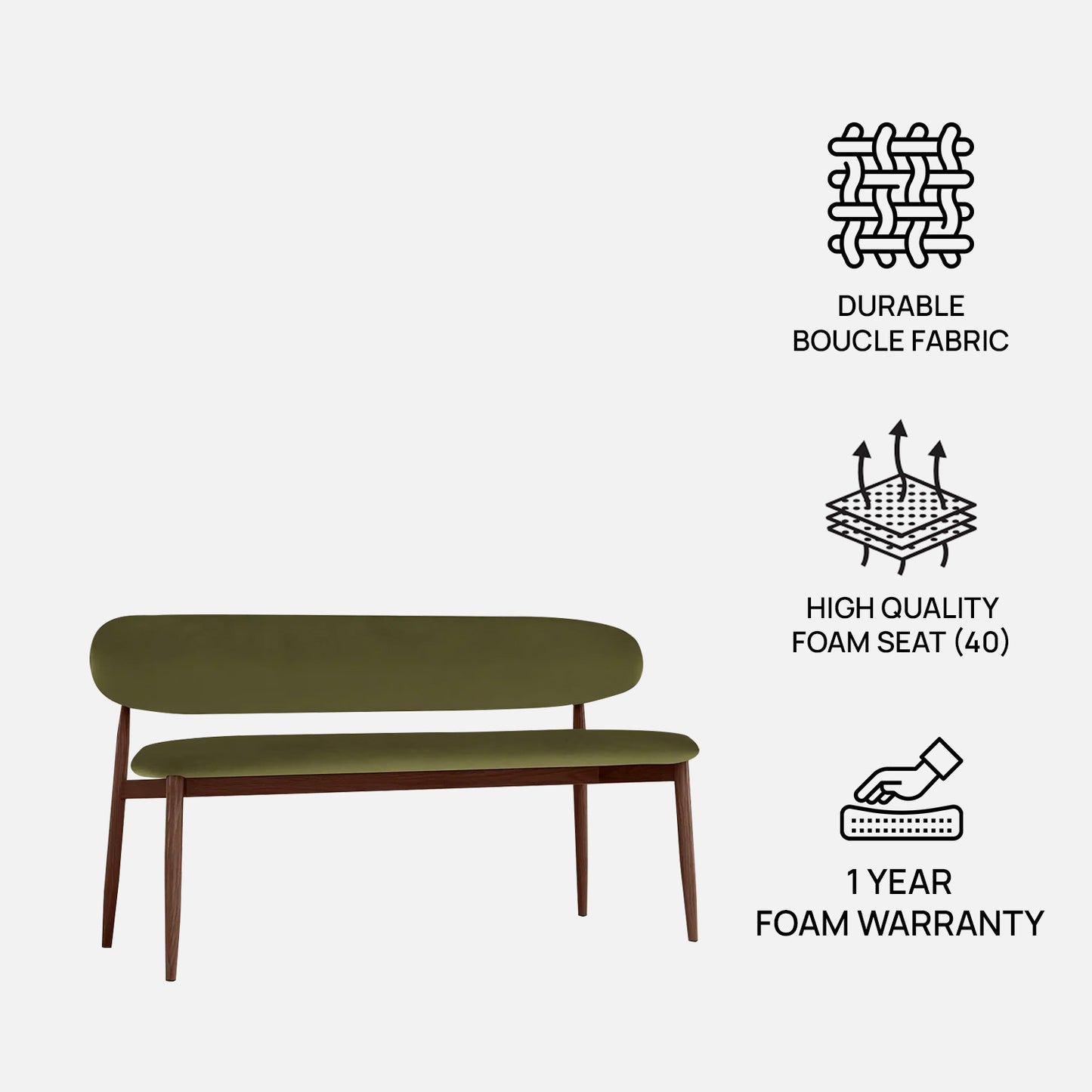 Elvara Bench Olive 3 - Seater Velvet Sofa
