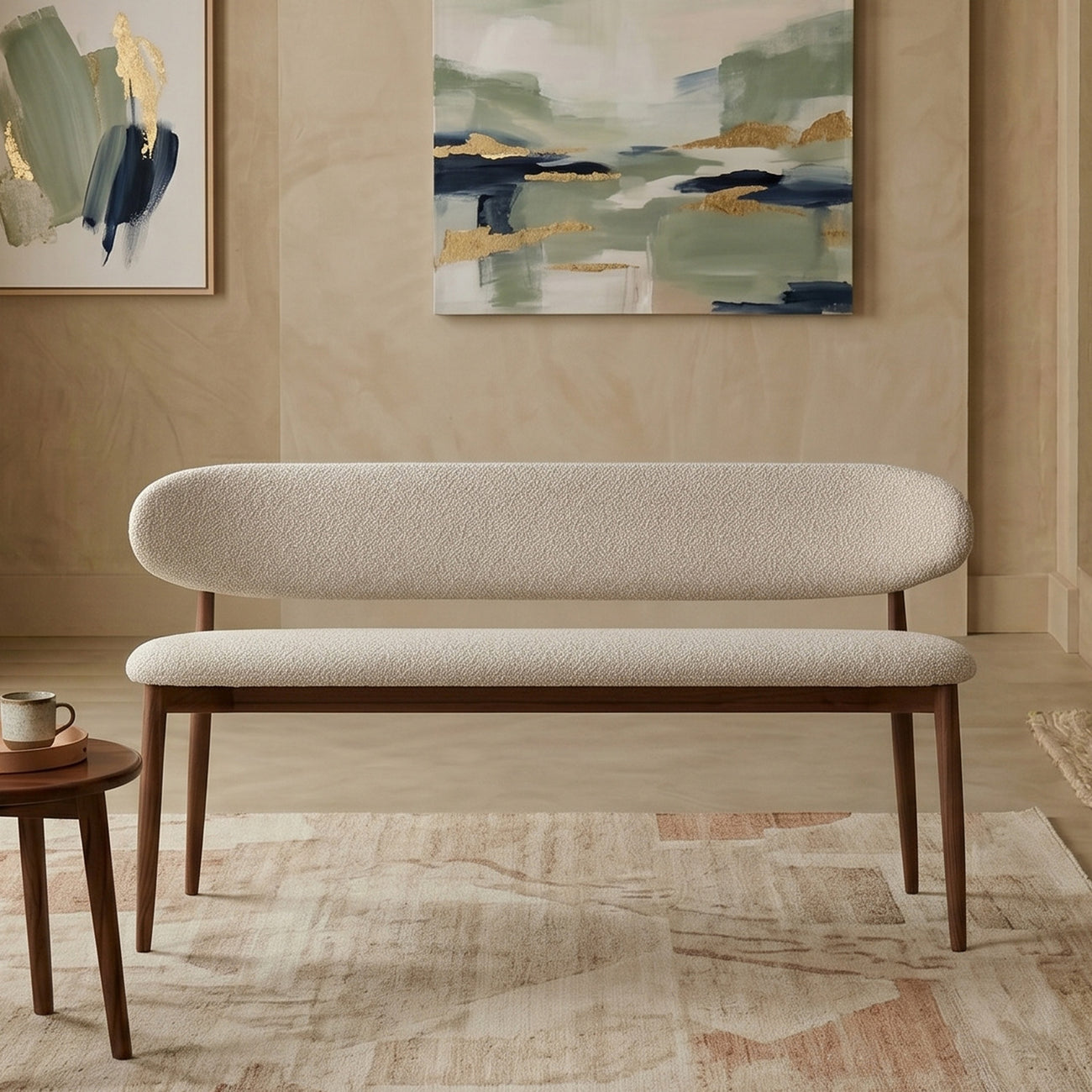 Elvara Bench Ivory 3 - Seater Velvet Sofa