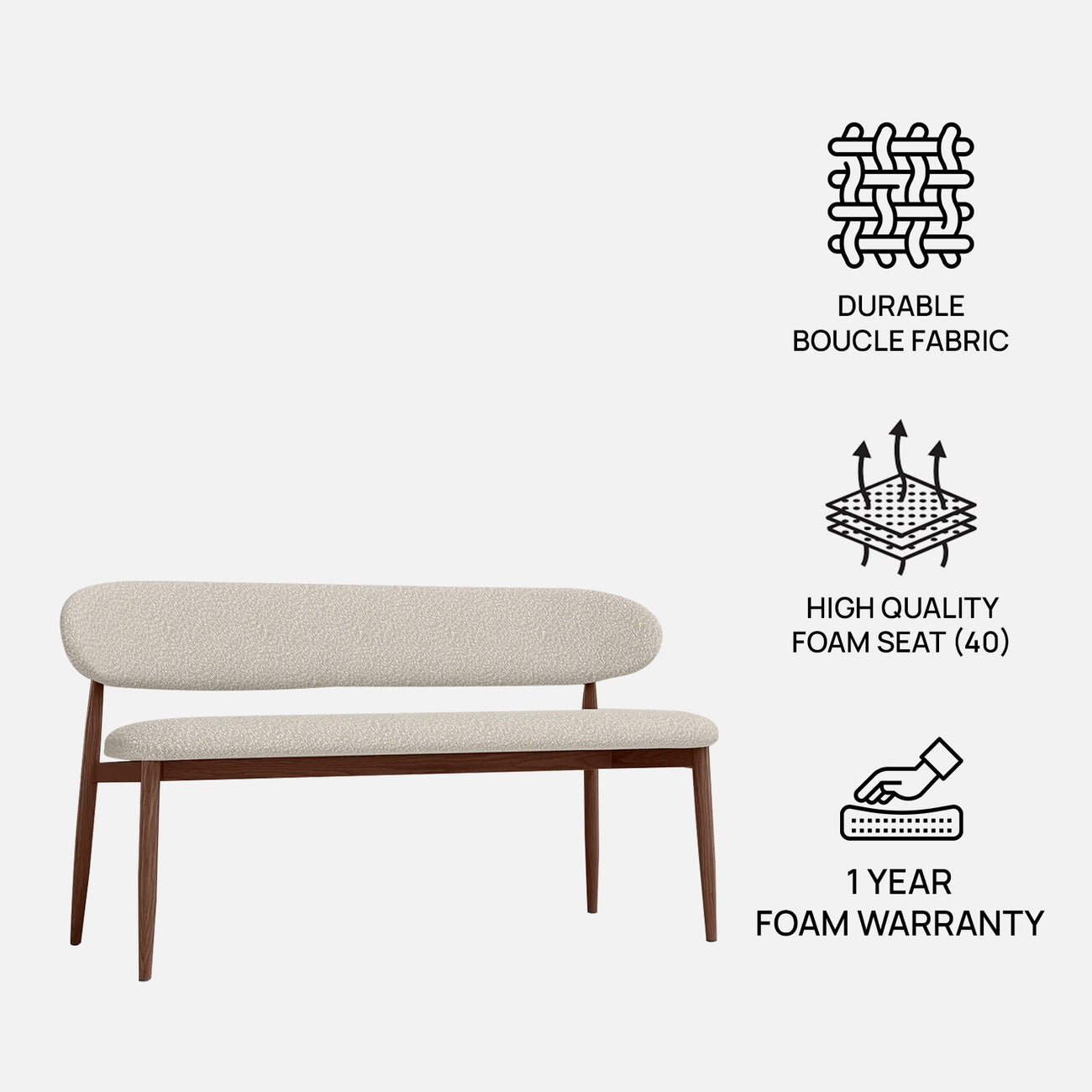 Elvara Bench Ivory 3 - Seater Velvet Sofa