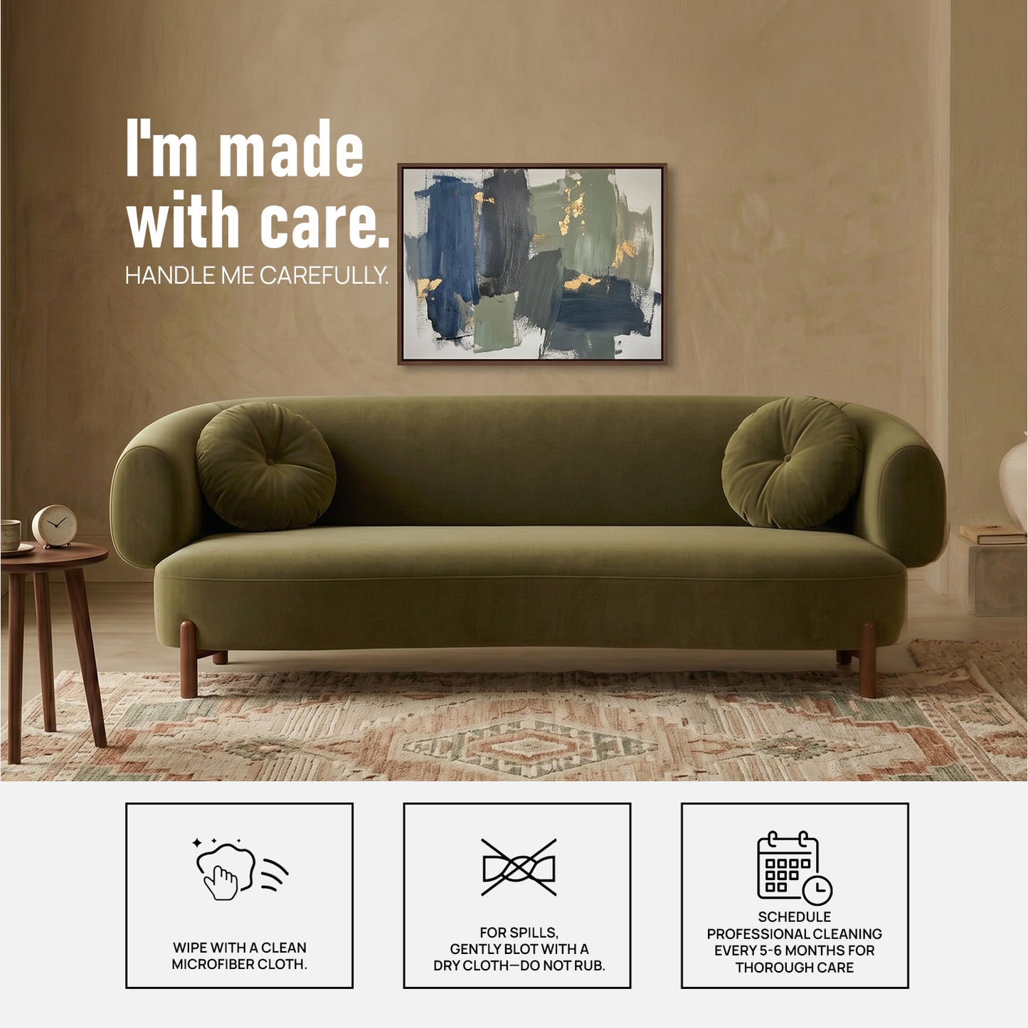 Tavira Wood Base Blush Pink 3 - Seater Velvet Sofa