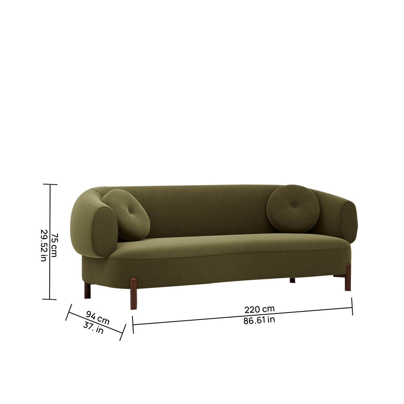 Tavira Wood Base Blush Pink 3 - Seater Velvet Sofa