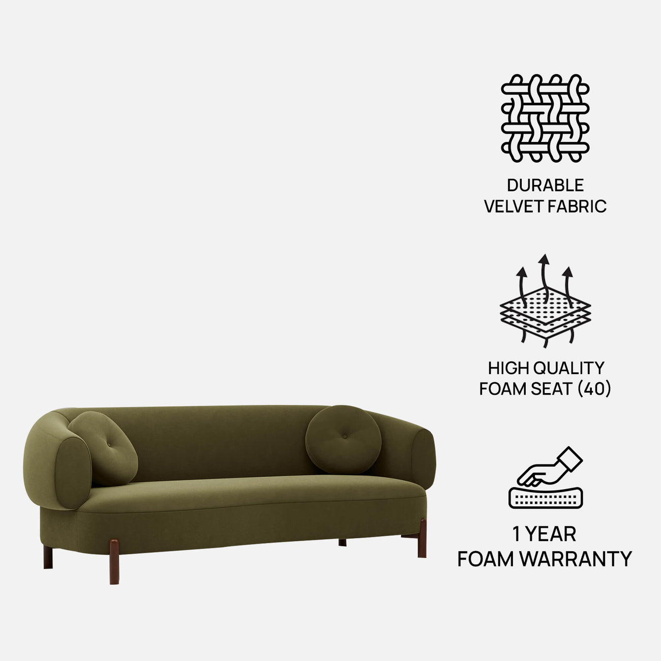 Tavira Wood Base Blush Pink 3 - Seater Velvet Sofa