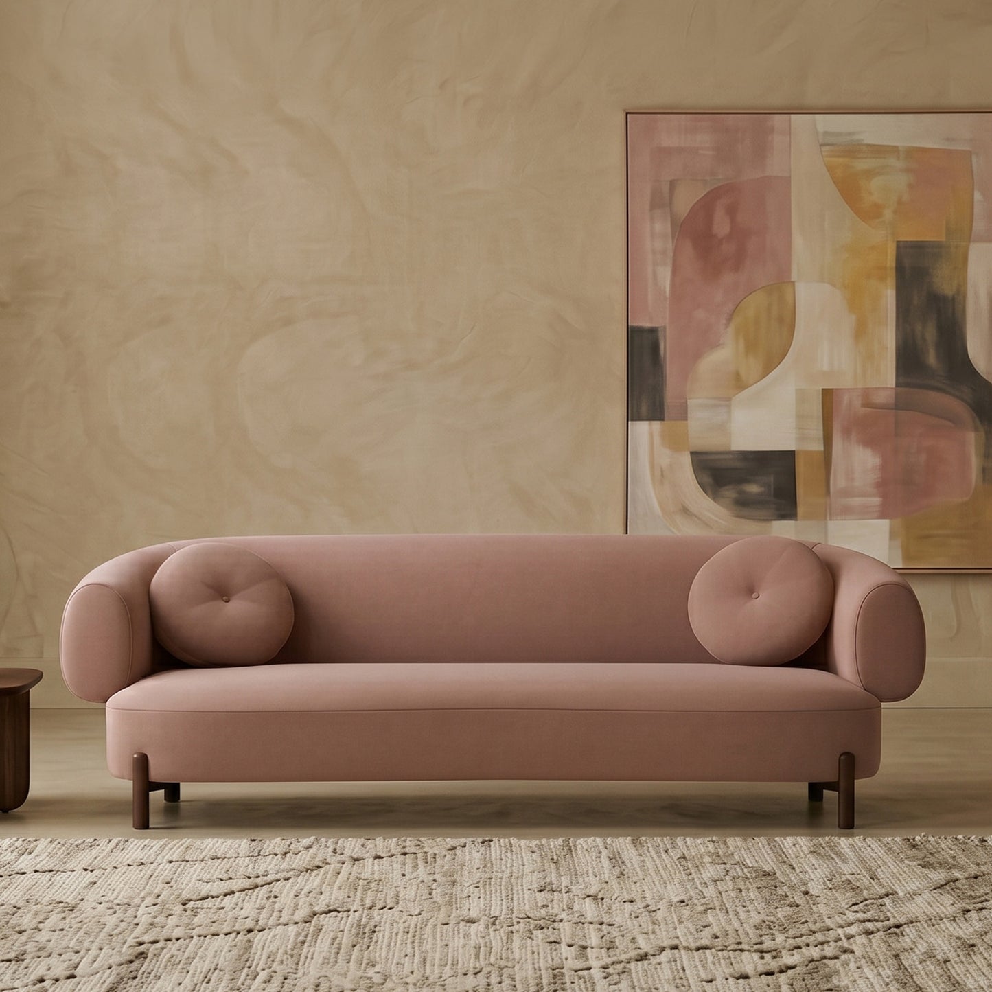 Tavira Wood Base Grey 3 - Seater Velvet Sofa