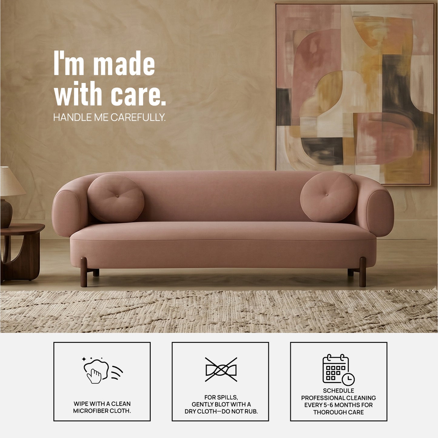 Tavira Wood Base Grey 3 - Seater Velvet Sofa