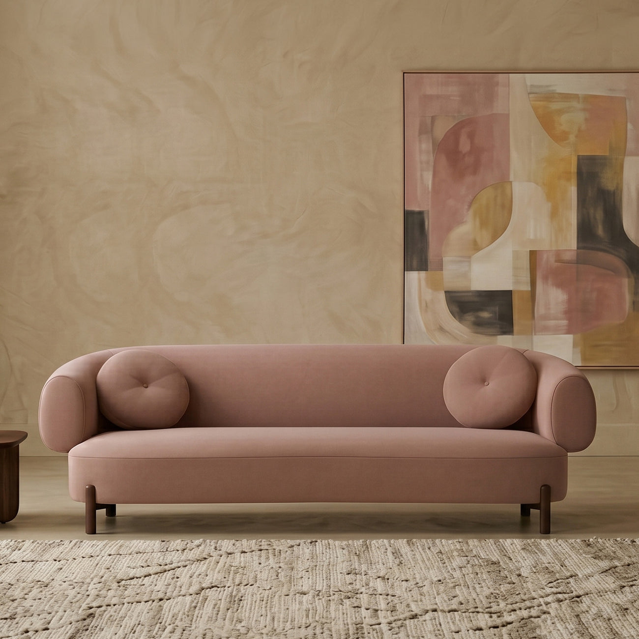Tavira Wood Base Grey 3 - Seater Velvet Sofa