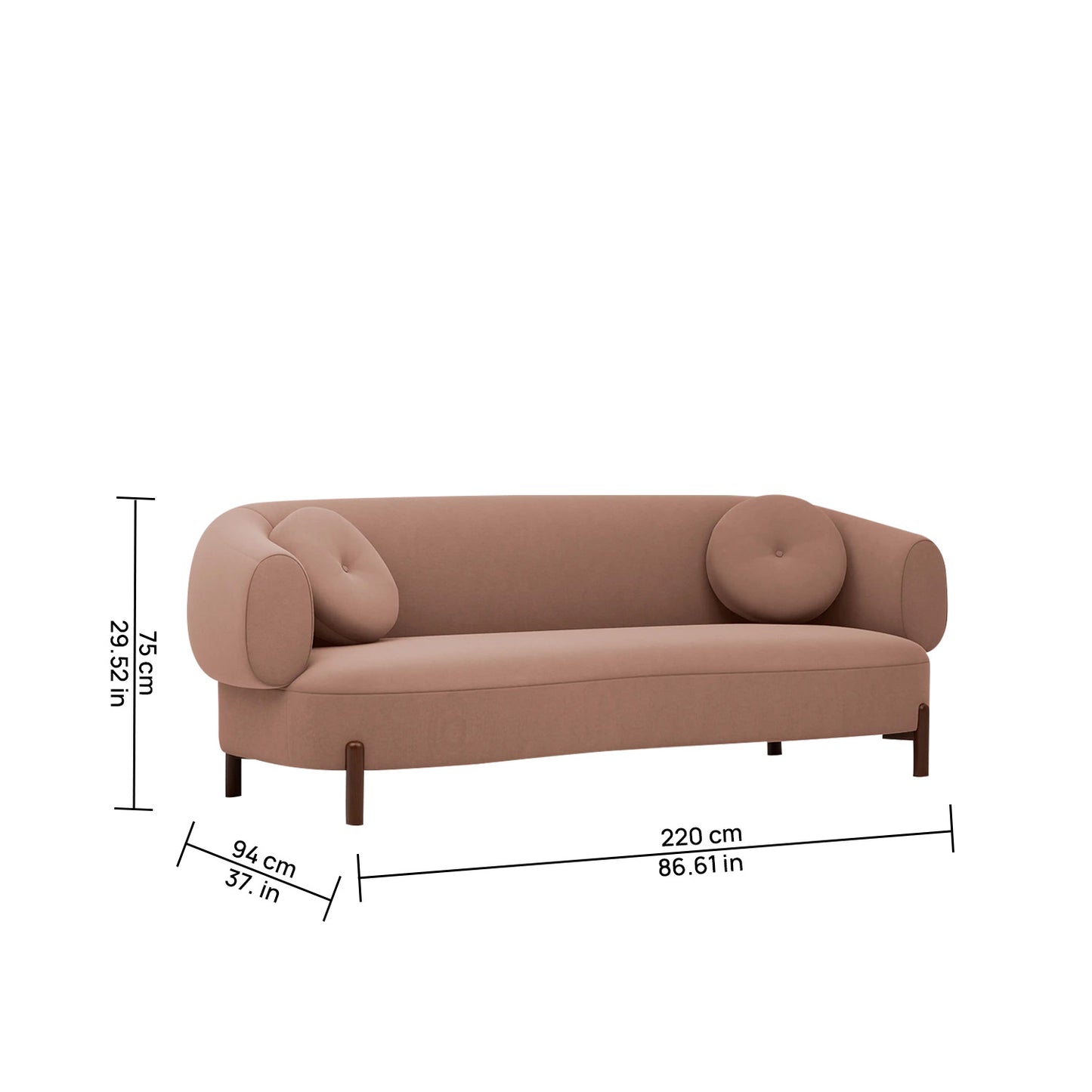 Tavira Wood Base Grey 3 - Seater Velvet Sofa