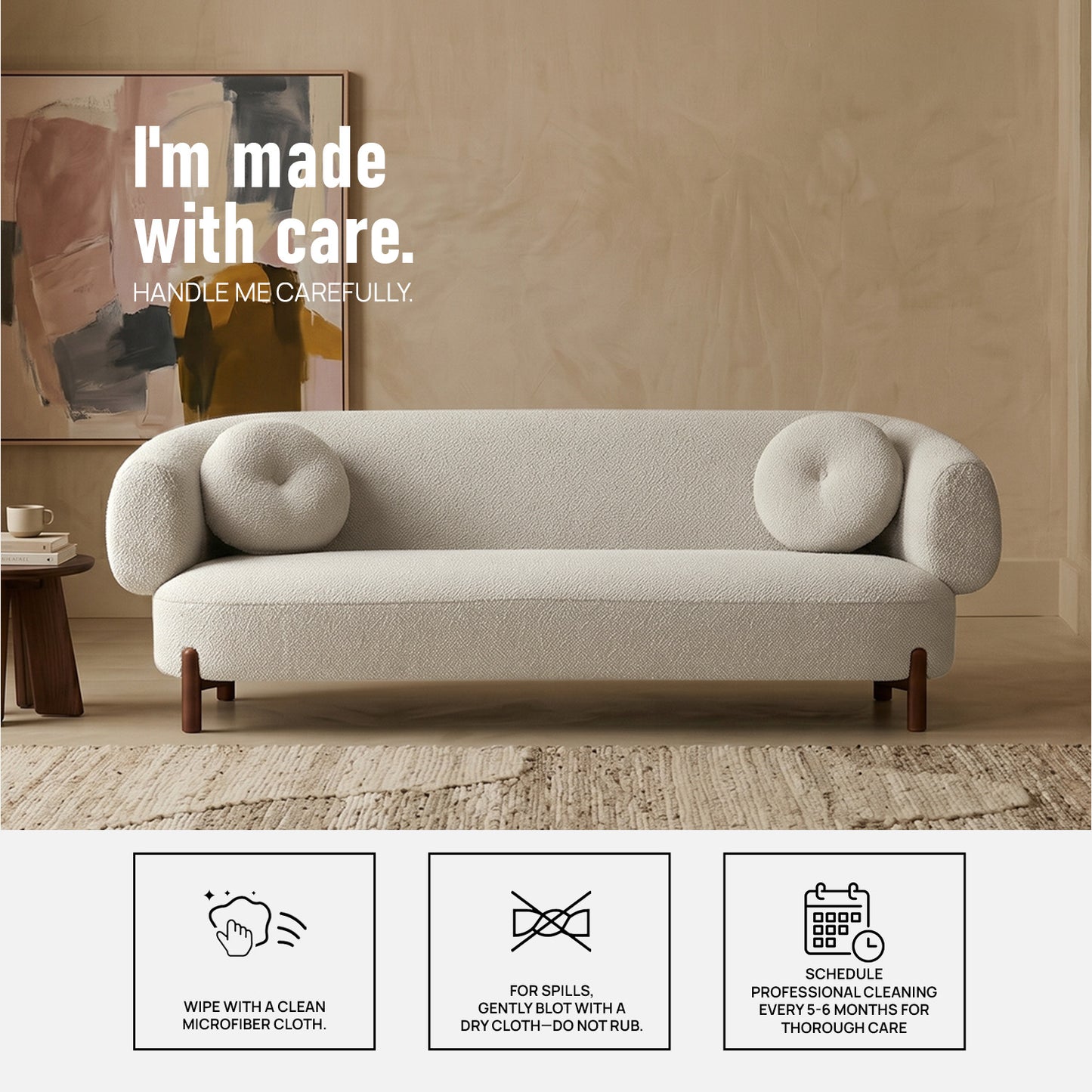 Tavira Wood Base Brown 3 - Seater Velvet Sofa