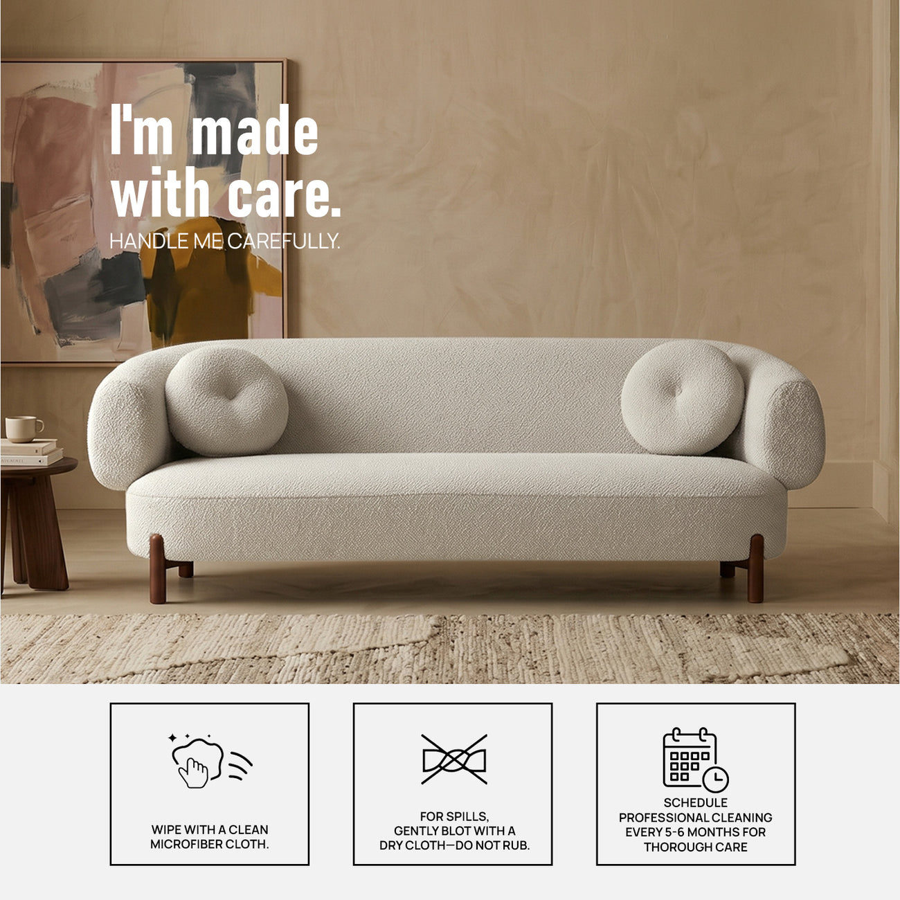 Tavira Wood Base Brown 3 - Seater Velvet Sofa