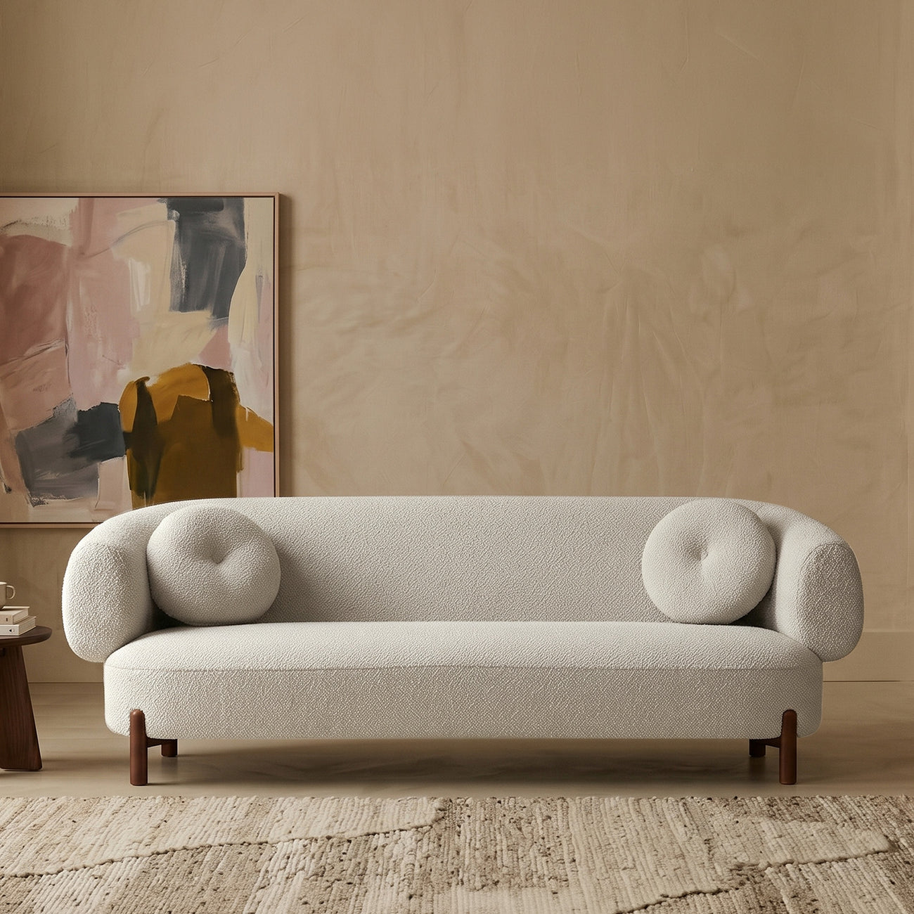 Tavira Wood Base Brown 3 - Seater Velvet Sofa