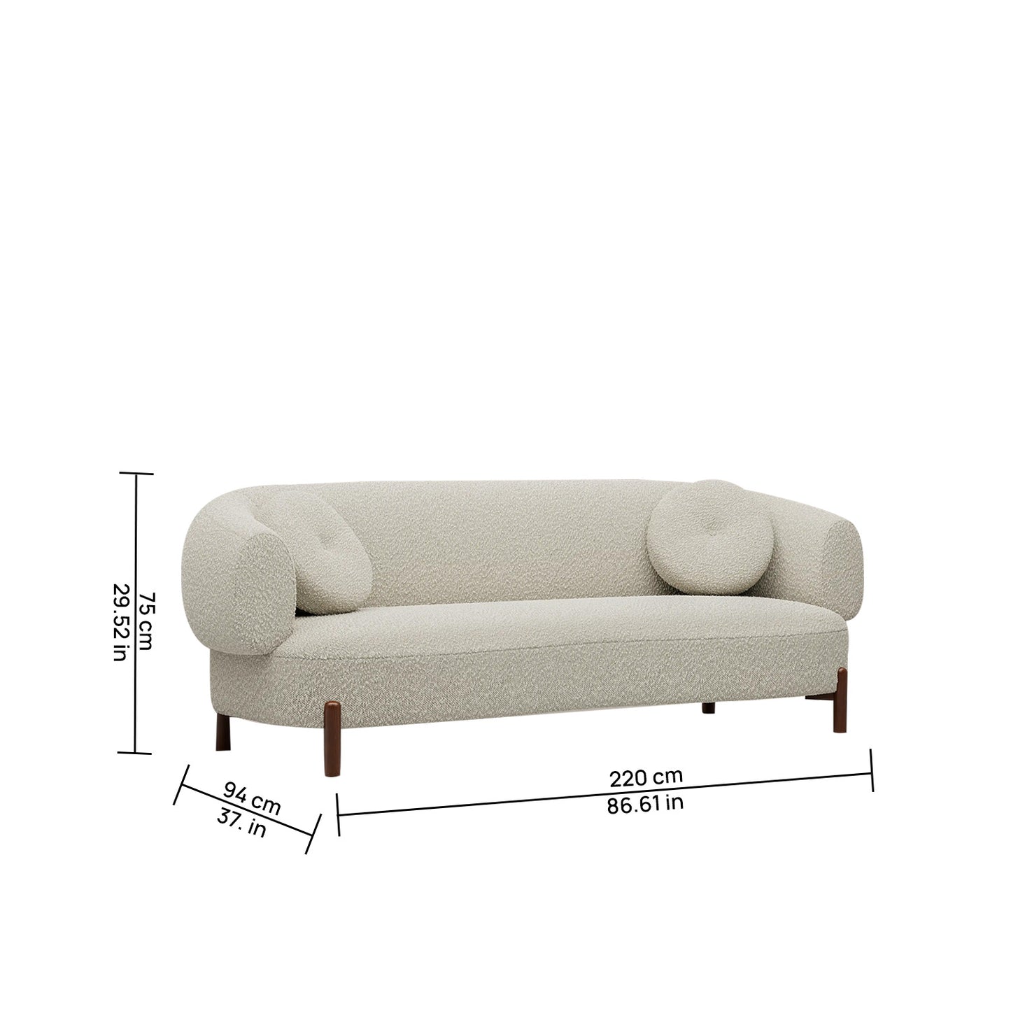 Tavira Wood Base Brown 3 - Seater Velvet Sofa