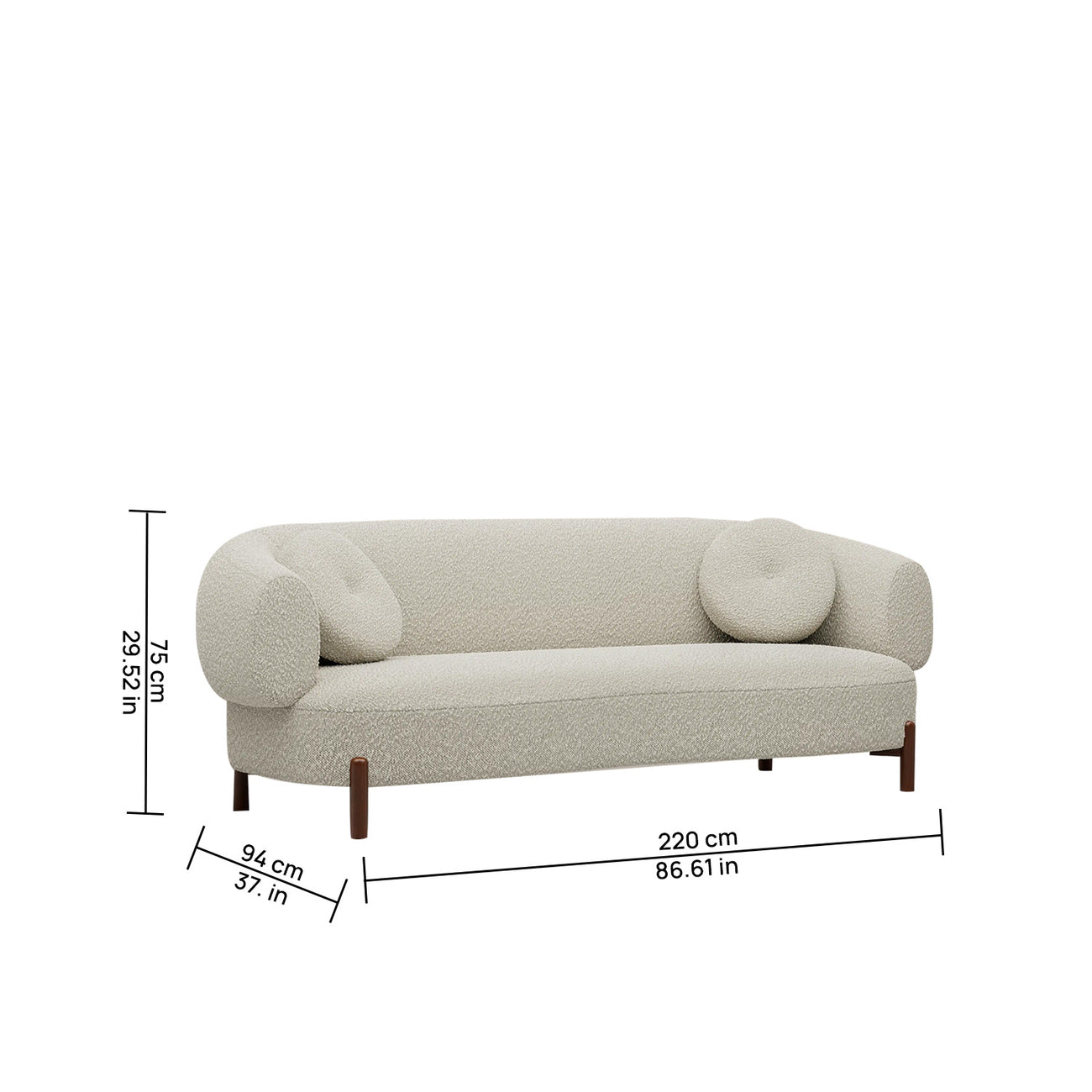 Tavira Wood Base Brown 3 - Seater Velvet Sofa