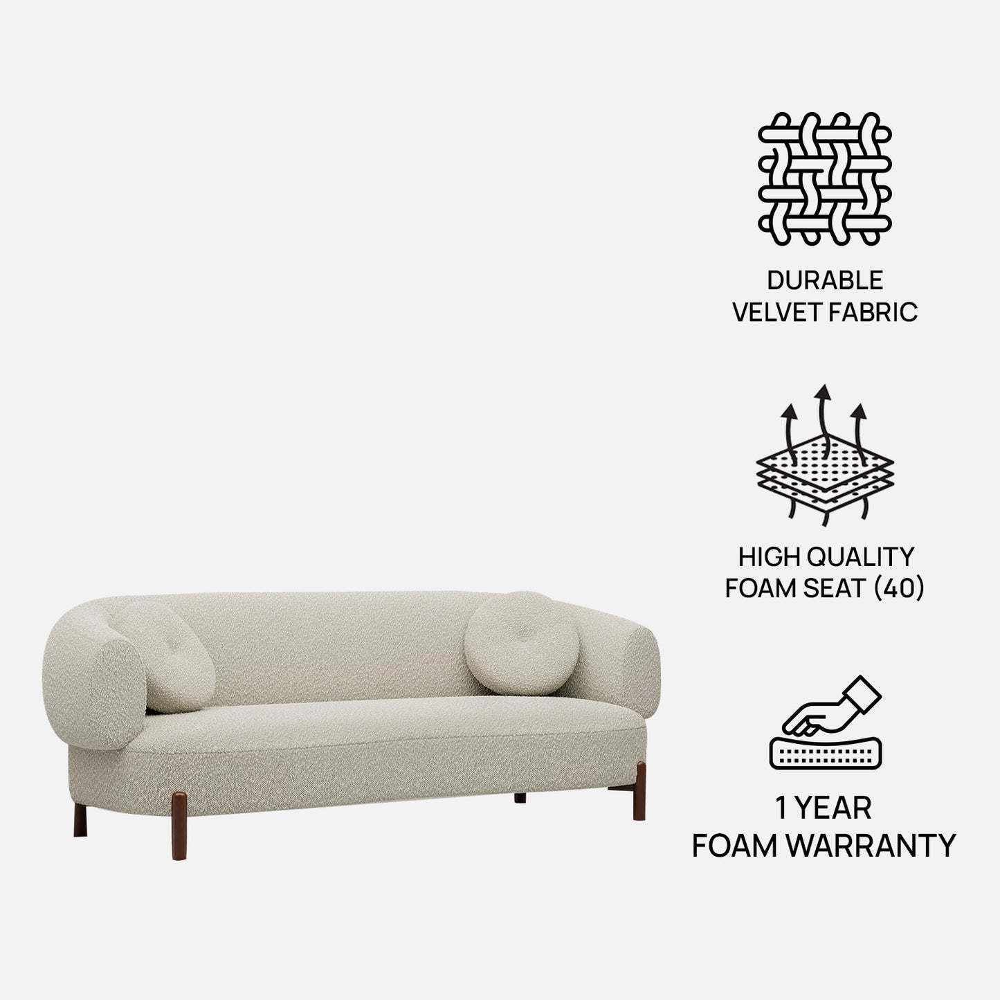 Tavira Wood Base Brown 3 - Seater Velvet Sofa