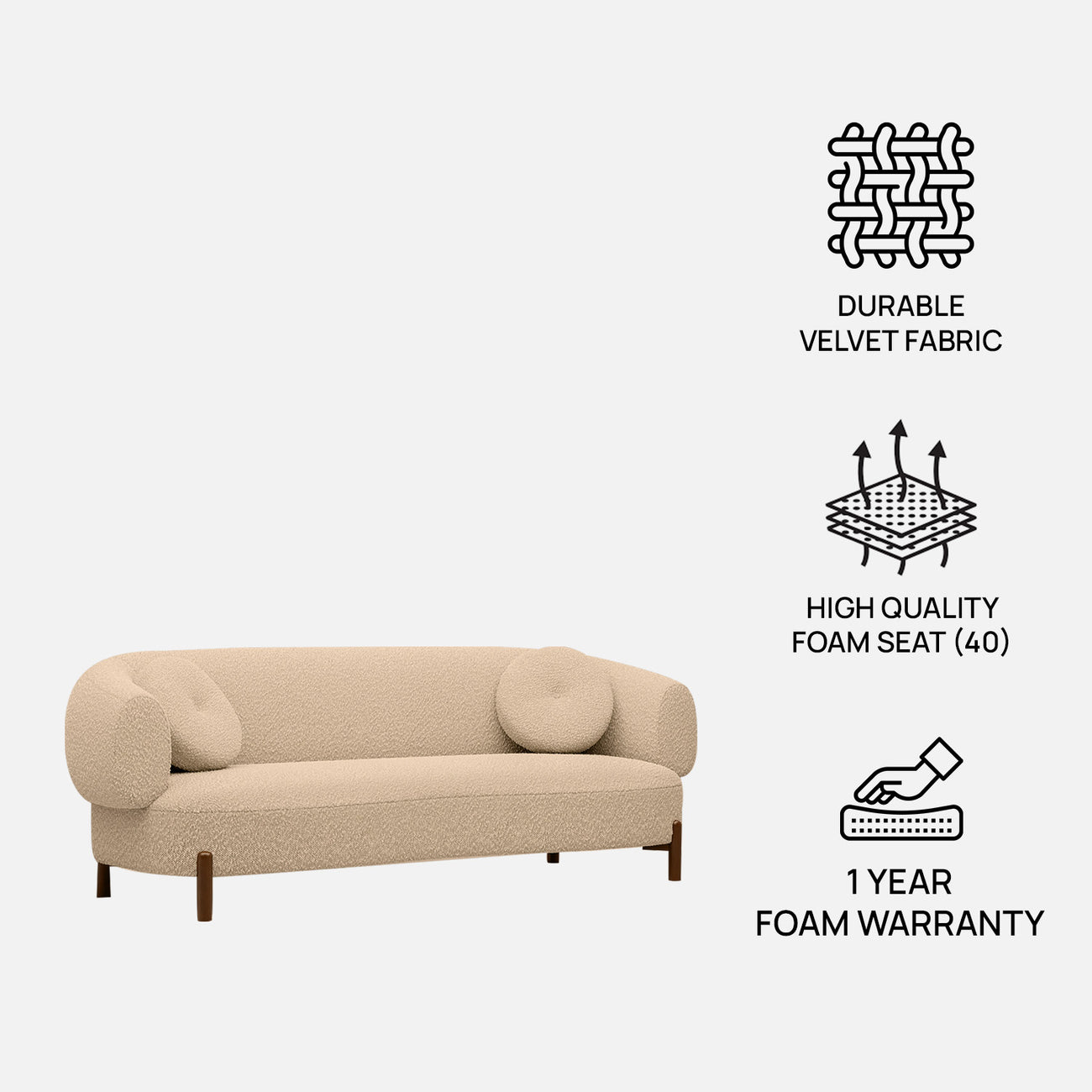 Clavon Classic Grey 3 - Seater Velvet Sofa