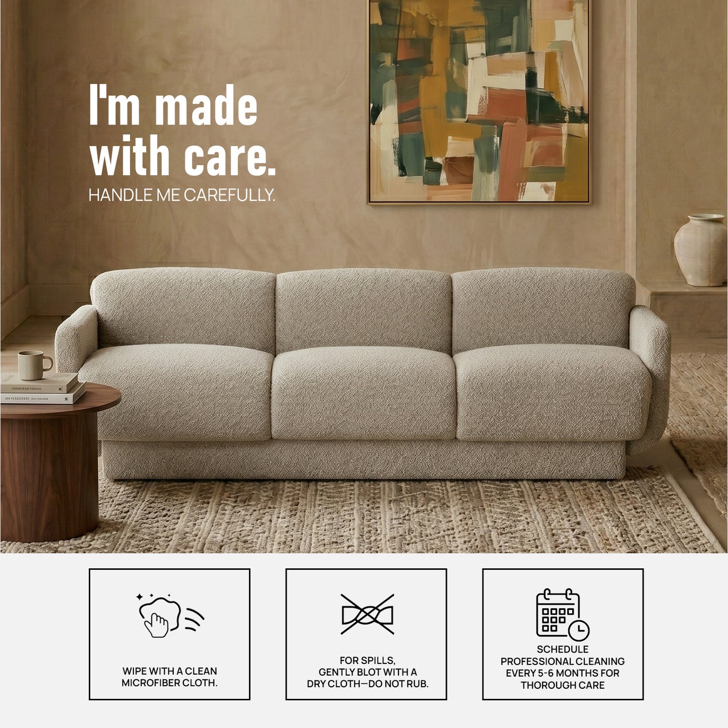 Clavon Classic Caramel Brown 3 - Seater Velvet Sofa