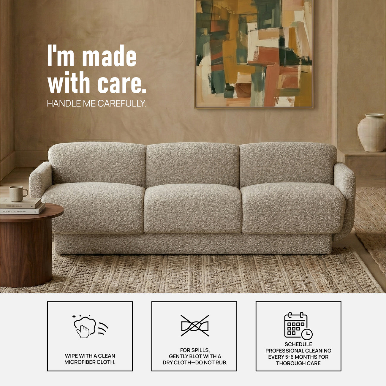 Clavon Classic Caramel Brown 3 - Seater Velvet Sofa