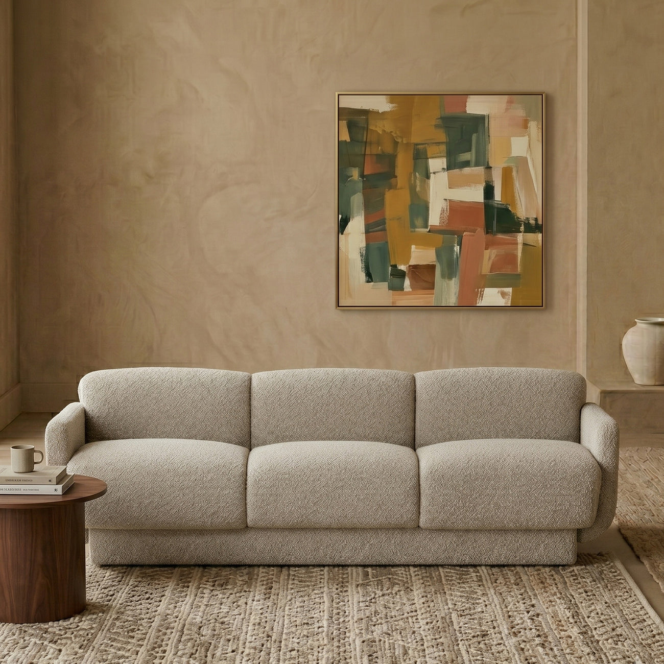 Clavon Classic Caramel Brown 3 - Seater Velvet Sofa