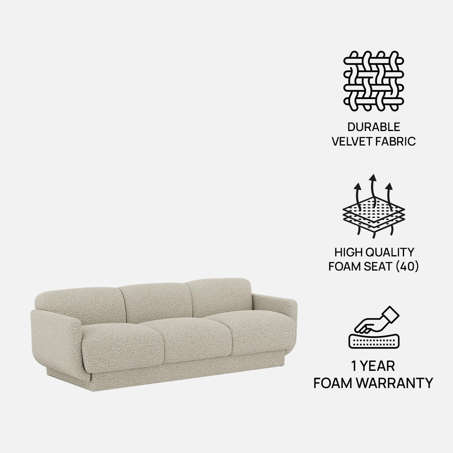 Clavon Classic Caramel Brown 3 - Seater Velvet Sofa