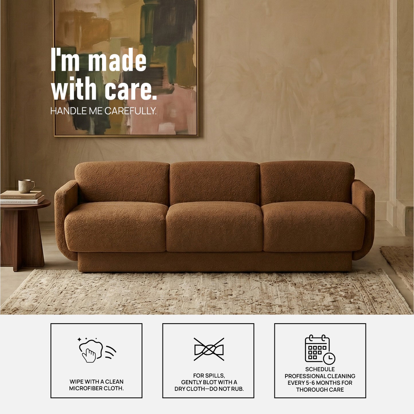 Clavon Classic Latte 3 - Seater Velvet Sofa