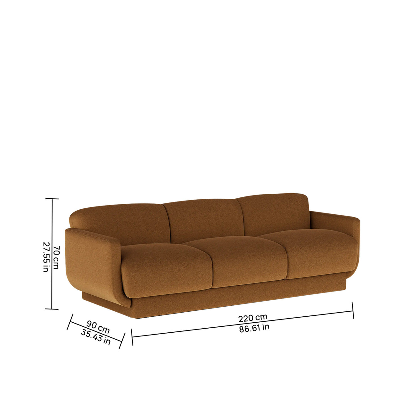 Clavon Classic Latte 3 - Seater Velvet Sofa