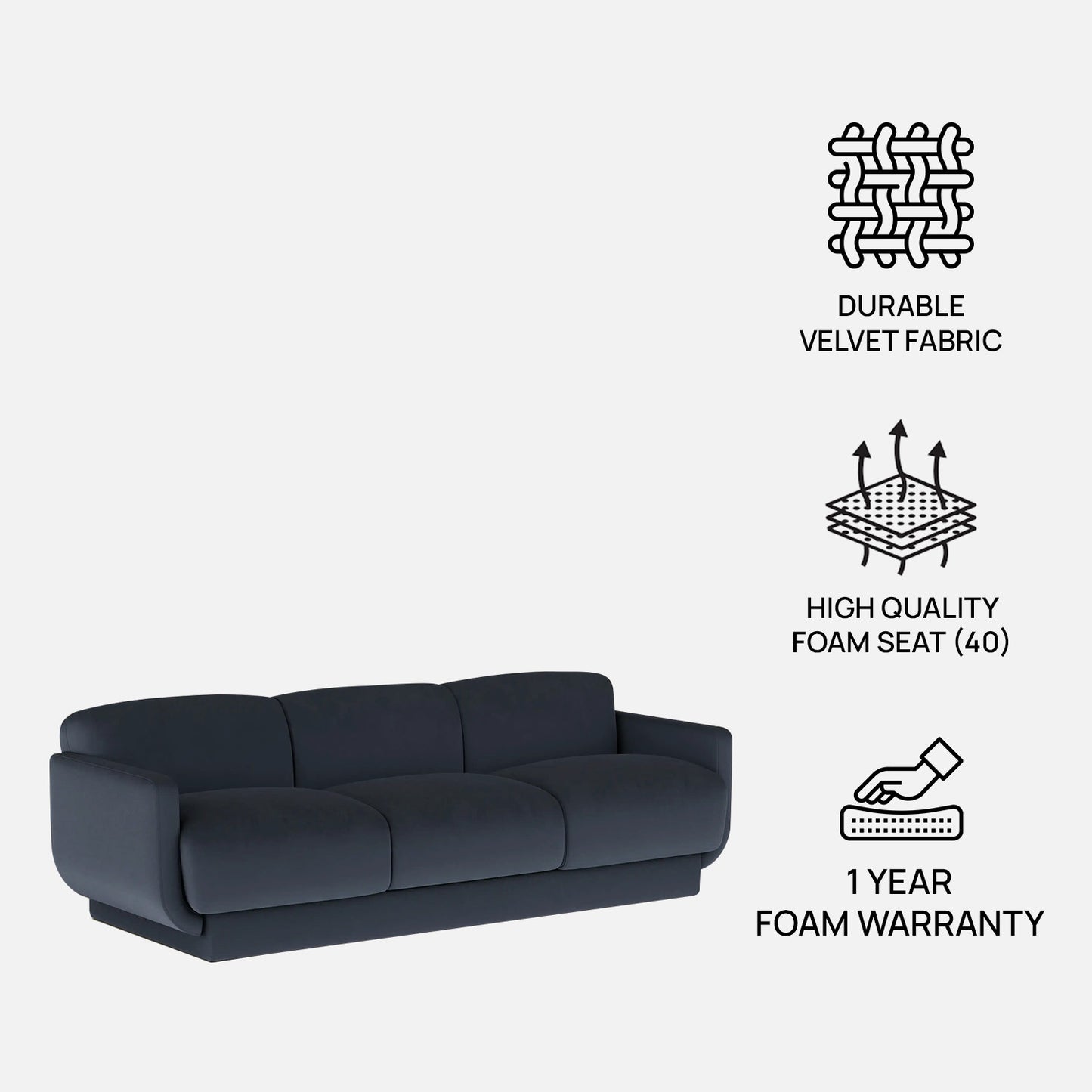 Clavon Classic Green 3 - Seater Velvet Sofa