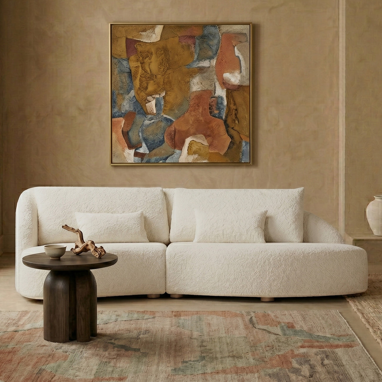 Verdant Curve Ivory 3 - Seater Boucle Sofa