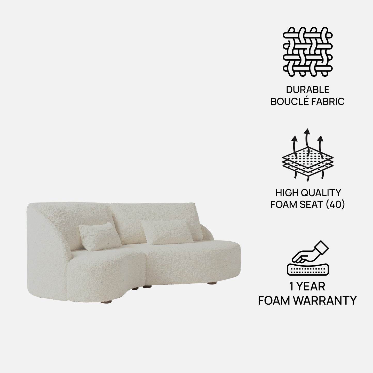 Verdant Curve Ivory 3 - Seater Boucle Sofa