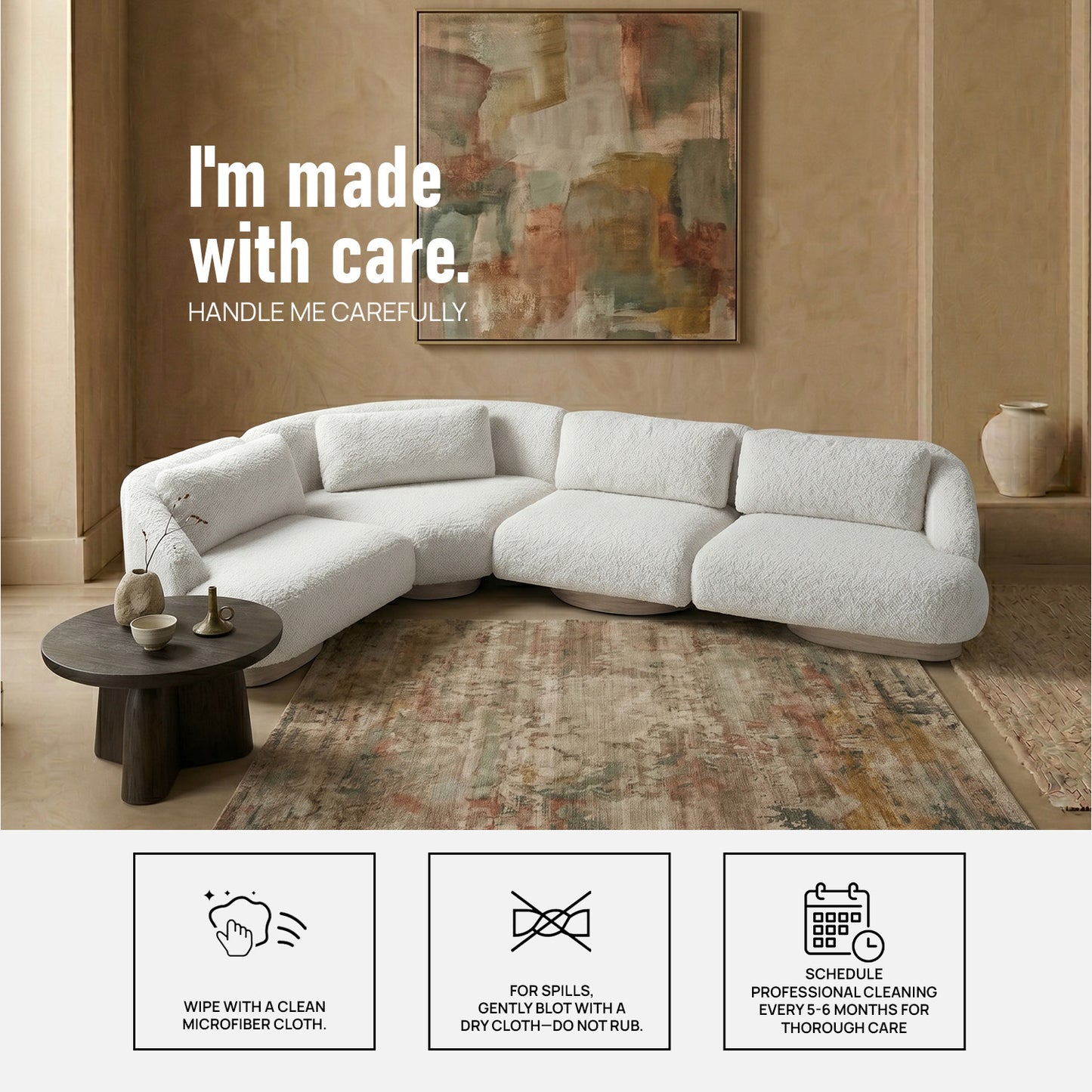 Elaris Flow Off White 5 - Seater Boucle Sofa