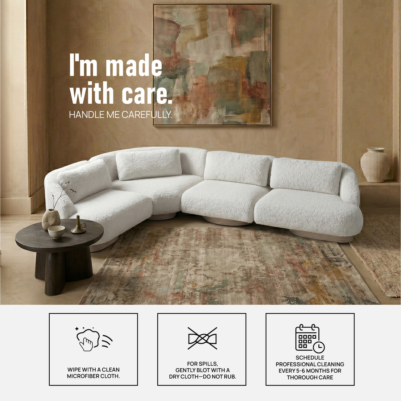 Elaris Flow Off White 5 - Seater Boucle Sofa