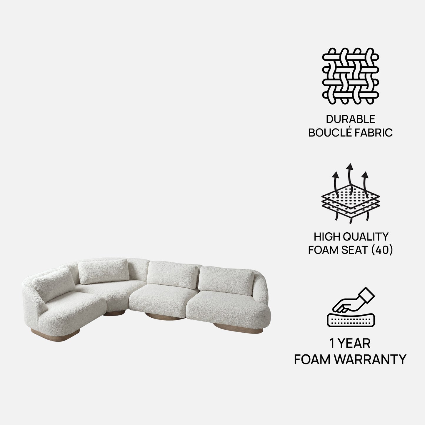 Elaris Flow Off White 5 - Seater Boucle Sofa